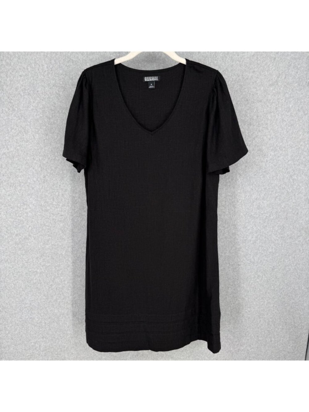 Nicole Miller Linen Blend Shift Dress Size M Black Beachy Casual Flowy EUC